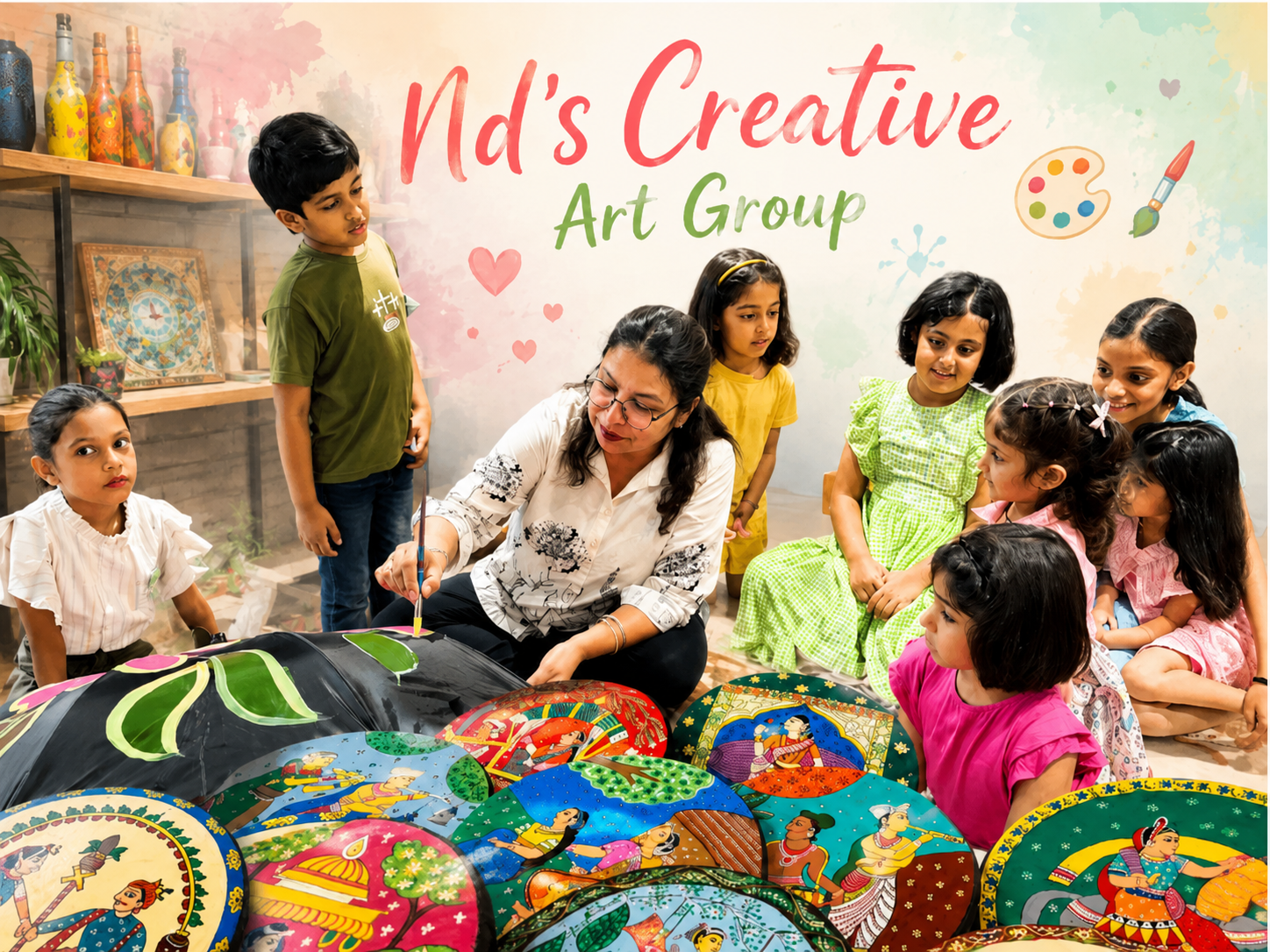Children painting in an art class